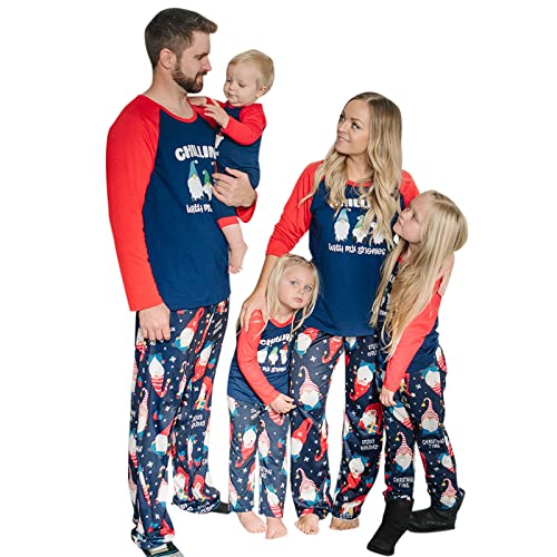 Image of IFFEI Matching Family Pajamas Sets Christmas PJ's with Letter and Plaid Printed Long Sleeve Tee and Bottom Loungewear