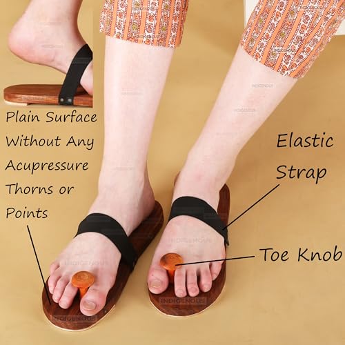 Image of INDIGENOUS Handcrafted Traditional Indian Khadau Slipper Or Ancient Foot Reflexology Massage Footwear For Man And Women (Regular /Plain) Size-6