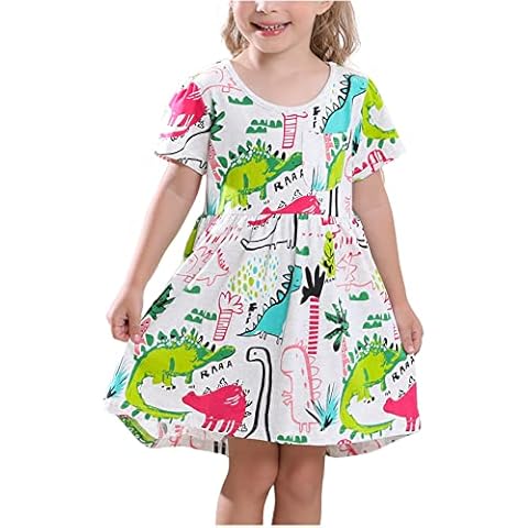 Frogwill Toddler Girls Green Dinosaur Dress Tunic Short Sleeve Summer Casual Clothes, Gray, 3t Cover