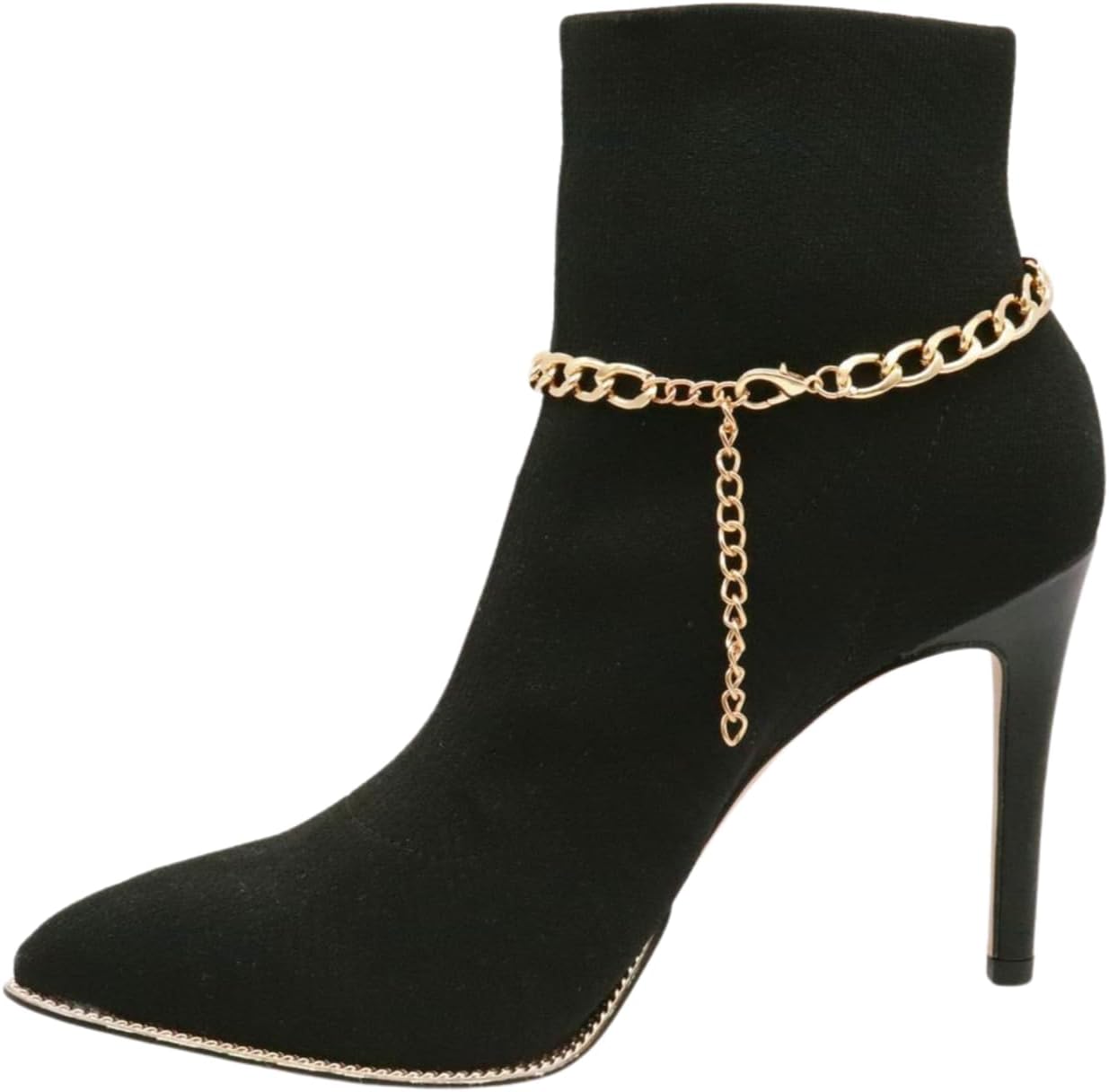 Women 2PCS Western Fashion Gold Metal Boot Chain Bracelet Shoe Anklet Love Heart Charm Handmade BC156