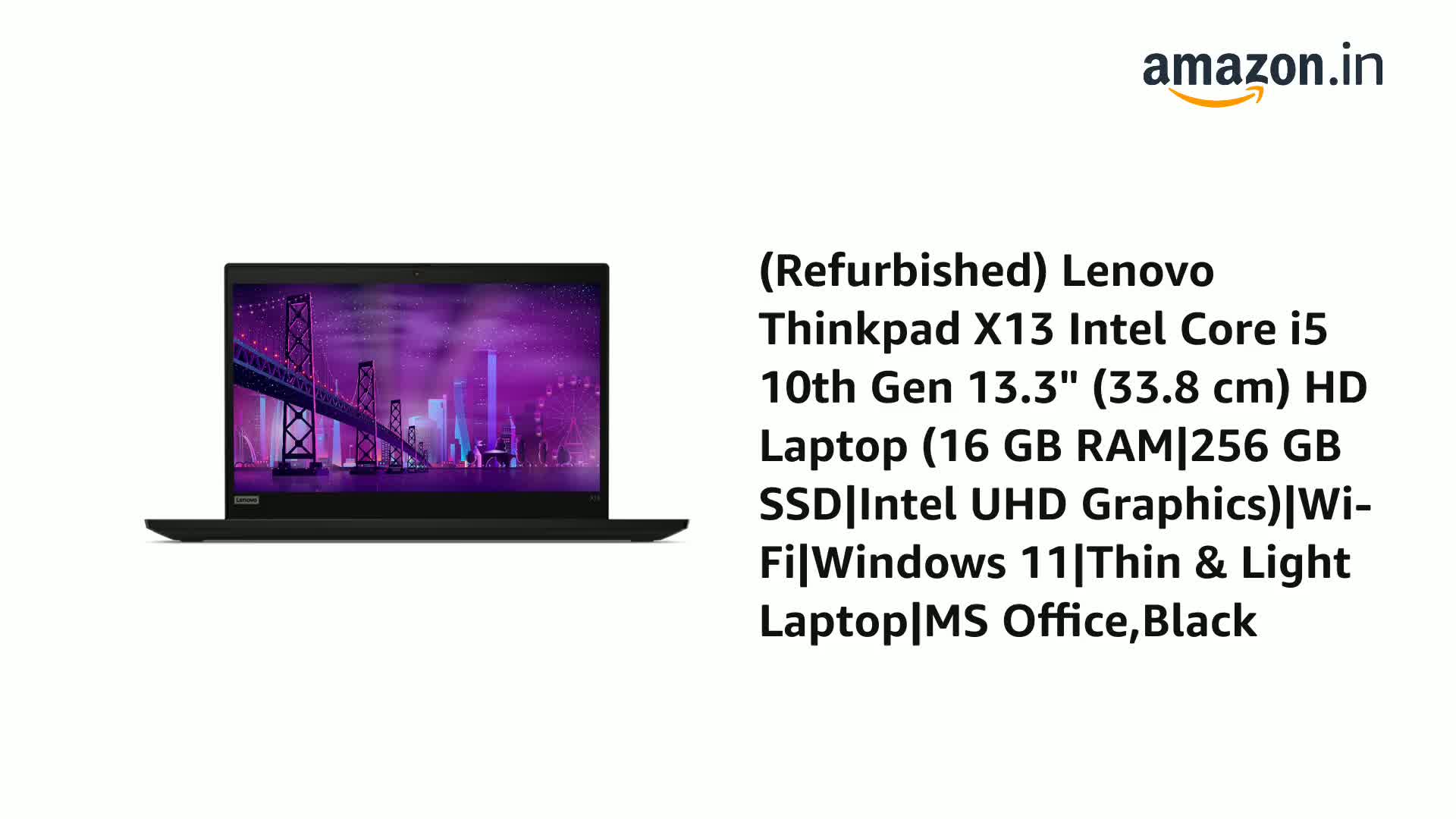 Refurbished) Lenovo Thinkpad X13 Intel Core i5 10th Gen 13.3