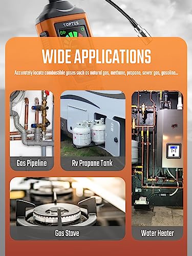 Natural Gas Detector, Toptes Pt520A Gas Leak Detector With 17-Inch Gooseneck, Locating The Source Of Propane, Natural Gas, And Combustible Gas Leak For Home And Rv (Includes Battery X3) - Orange #TOP4