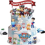 Paw Patrol Figuren, 15 Stück Paw Patrol Tortendeko, Happy Birthday Cake Toppers Paw Patrol Design Kuchen Deko für Baby Kinder Mädchen Jungen Party Dekoration