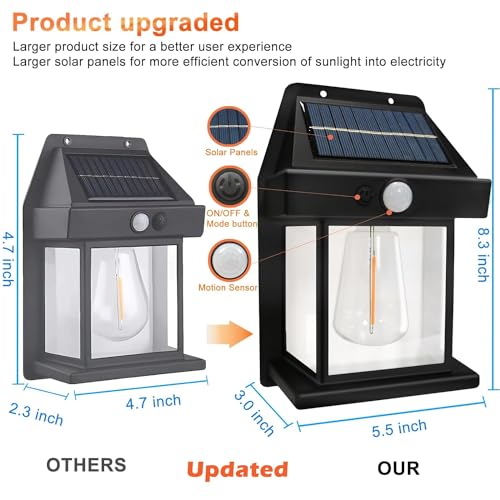 Image of MB STAR Outdoor Solar Lights, Dusk to Dawn Solar Wall Sconce Motion Sensor, 3 Lighting Modes Waterproof Wall Lantern Light Fixtures for Garden Yard Patio Fence Outside - Black, Pack of 1