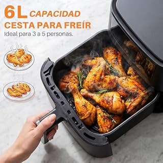 OKYUK Friggitrice ad aria 6L - Air Fryer, senza olio con interno in metallo, friggitrice ad aria calda, 8 programmi, display digitale a LED, timer, facile da usare, 80-200 °C