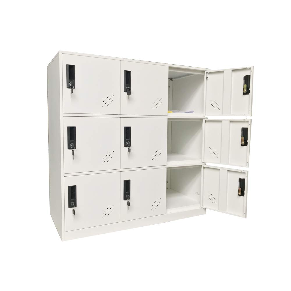 MECOLOR Armoire de Bureau en métal 9 Portes Casiers Rangement pour Enfants Full White