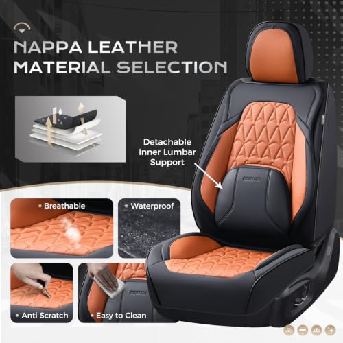 Image of Coverado Seat Covers, Car Front Seat Covers with Backrest, Nappa Leather Car Seat Protectors,Waterproof &Breathable,Anti-Slip Automotive Seat Cushion, Universal Fit for Most Vehicles