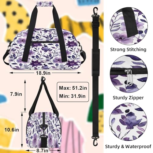 Cute Watercolor Floral Small Gym Bag 18 inch Carry On Duffel Bag for Weekender Travel Sports Workout Yoga Gymnastics Dance Ballet3