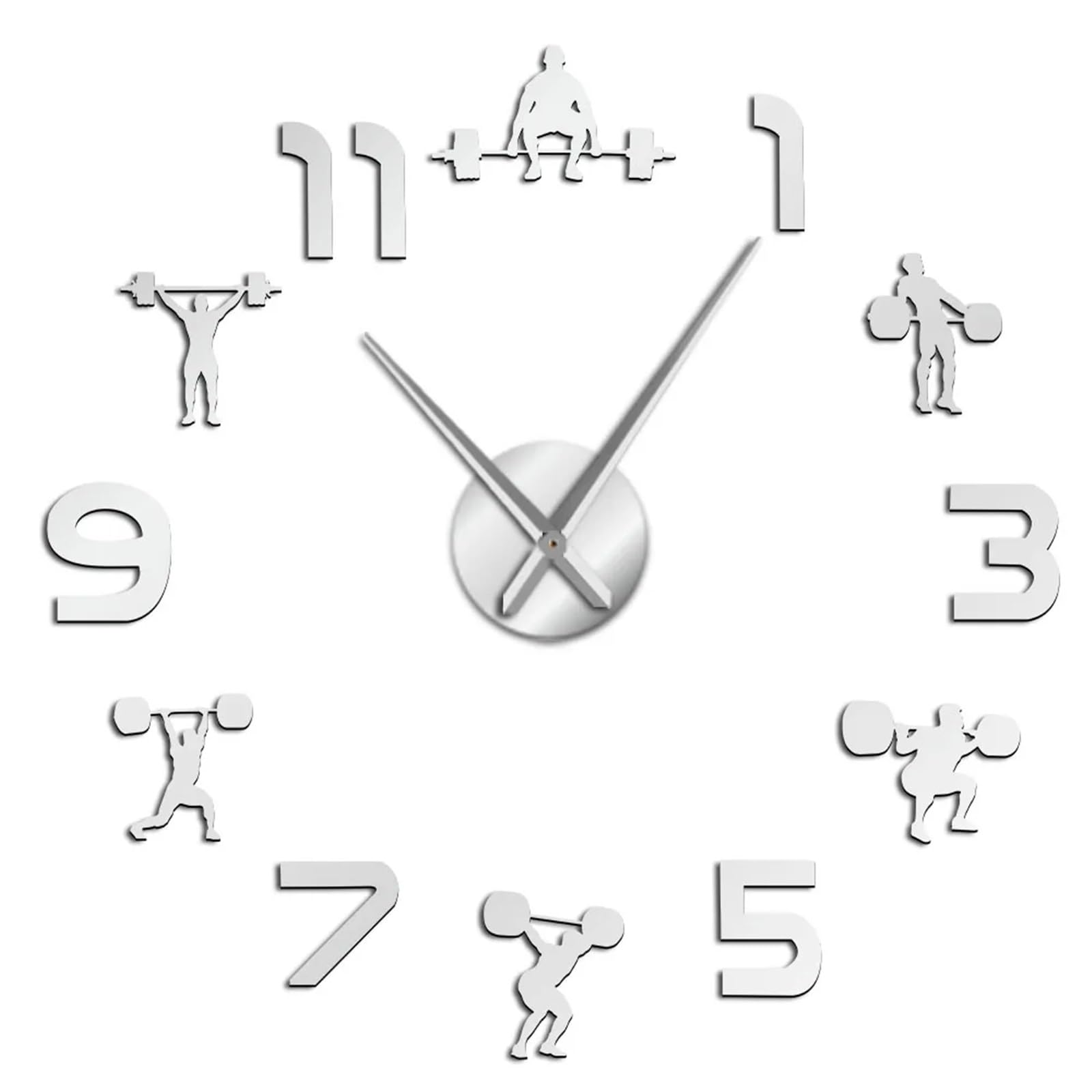 JBJYGSG Weightlifting Fitness Room Wall Decor DIY Giant Clock Mirror Effect Powerlifting Frameless Large GYM Watch For Living Room Bedroom(Silver,37 Inch)