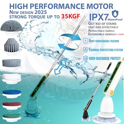 Image of Smart Electric Spin Scrubber PRO| 2025 New Upgraded Quiet Cordless Shower Scrubber with 8 Replaceable Brush Heads|IPX7 Waterproof for Bathroom Tile Grout Kitchen Oven & Floor|Powerful and Efficient
