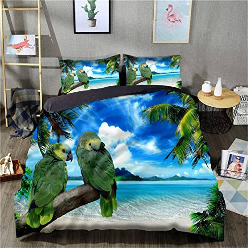 3D-Gedruckter Bettbezug Parrot Bedding Quilt Cover Set Bedruckter Bettbezug aus weicher Mikrofaser (Einzelgröße 135 x 200 cm, 1 Bettbezug + 1 Kissenbezug) Cover