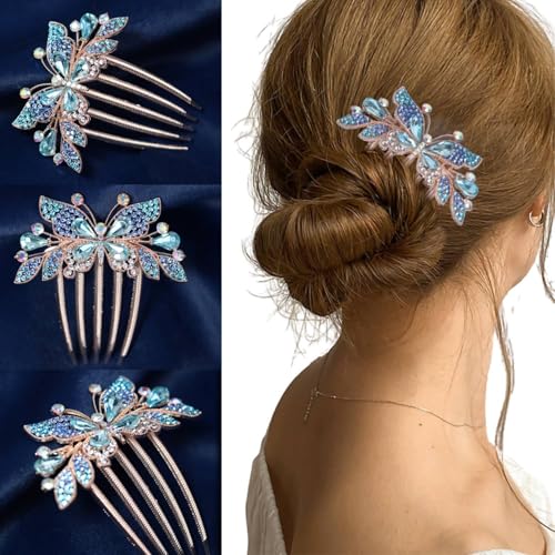 Image of BellaStella Premium Rhinestone Flower Hair Comb Hairpin Hair Dressing For Wedding Prom (Pack of 5) (Blue-1)