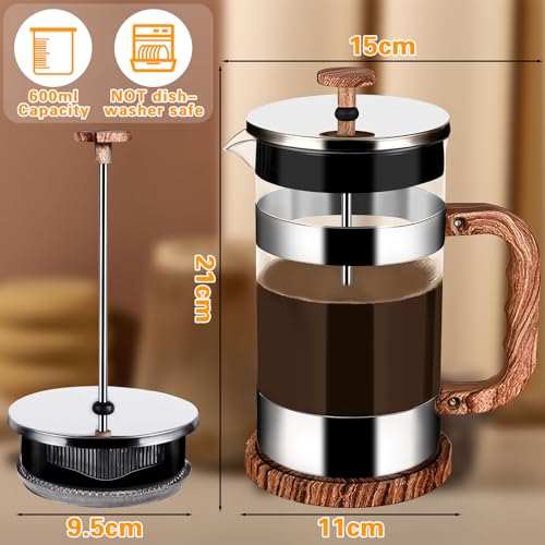 French Press Kaffeebereiter, 1000 ml Klein Kaffeepresse aus Edelstahlfilter und hitzebeständigem Glas, French Press Filter für Kaffee oder Tee, Cafetière,Kaffeezubereiter,Coffee Press aus Glas – Bild 2