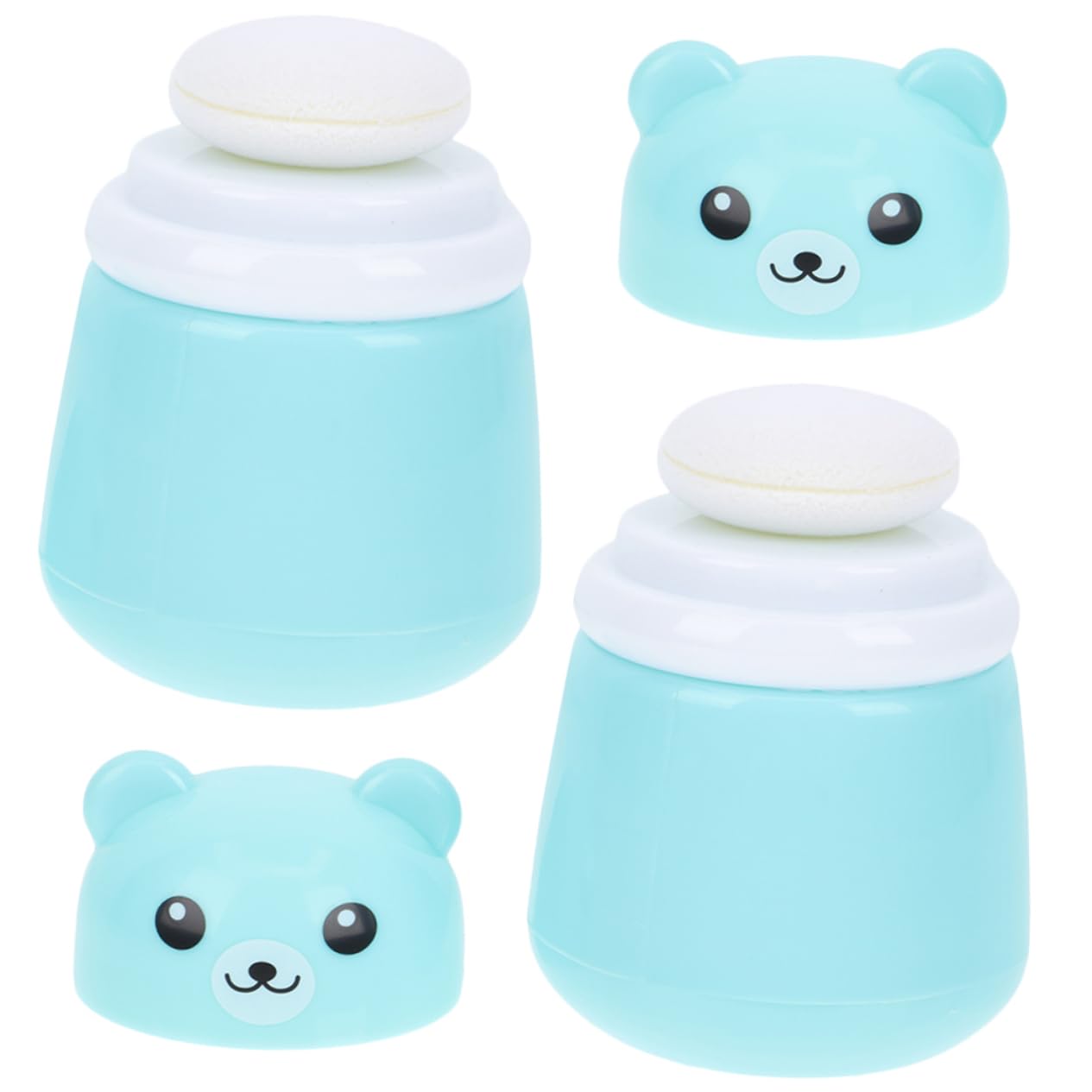 Housoutil Cartoon Bear Baby Puff Boxes 2 Pcs Newborn Infant-friendly Sturdy Abs Pp for Talcum Body