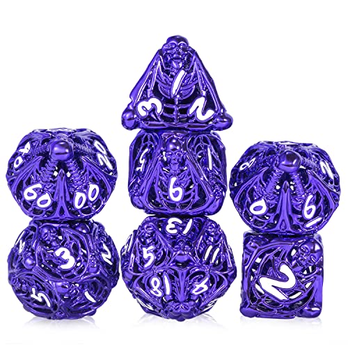 DNDND-Skull-Hollow-Dice-7-Pieces-Purple-Metallic-Hollow-DND-Dice-with-Grogeous-Gift-Case-for-DD-Dungeons-and-Dragon-Tabletop-Game-Purple-with-White-Number