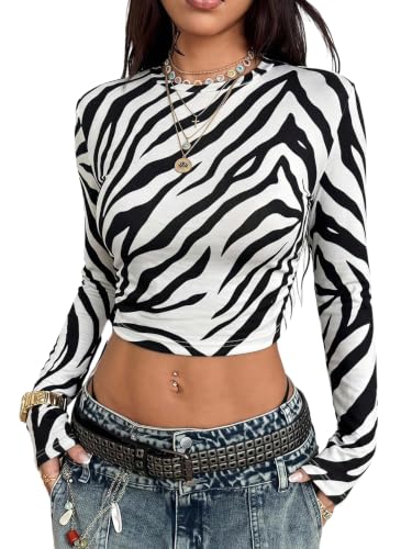 Image of RoseSeek Women's Camo Print Crop Tops Long Sleeve T Shirts Slim Fit Tops