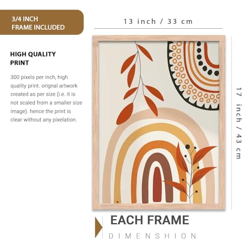 Image of kotart Home Decor Boho Painting Decorative Wall Art poster With Frame For Living Room Bed Room Hotel Wall Decor Digital Reprint Set of 3 (13X17 inch)