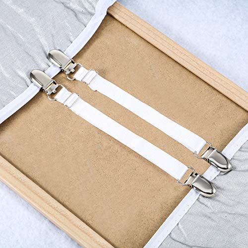 Boao 12 Pieces Bed Sheet Clips Straps Sheet Corner Straps Holder Mattress Clips, Adjustable Elastic Bed Sheet Grippers Straps Suspender Fasteners Holder (White) #TOP3