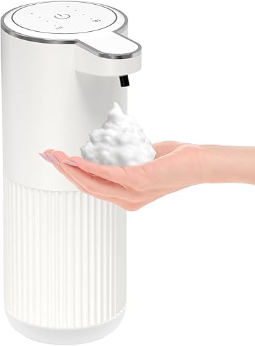 Dispensador automático de jabón, dispensador de jabón de espuma sin contacto, recargable de 12.8 onzas, montado en la pared, inteligente para baño y