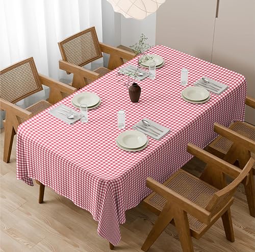 Image of Casableu Gingham Checks Red Table Cloth for 6 Seater Dining Table | 52x72 Inch Rectangular Table Cover | Dust-Proof, Washable Fabric | Decorative Checkered Dining Table Cover for Home
