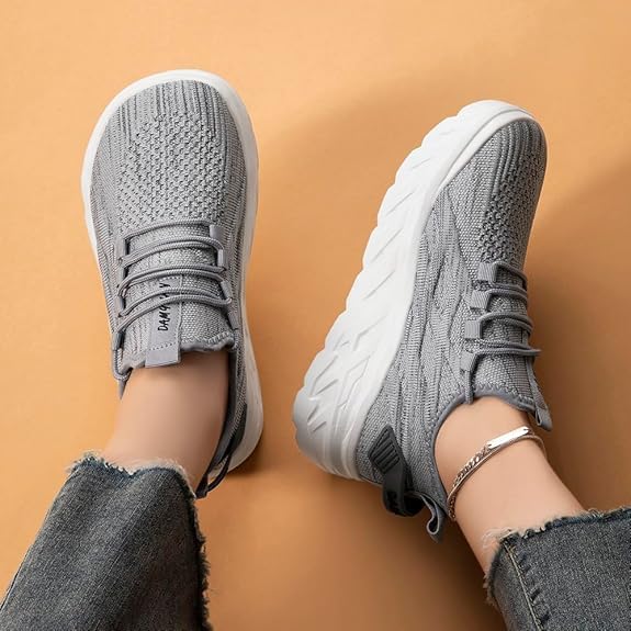 Image of Womens Tennis Shoes Sneakers Walking Running Gym Athletic Slip On Shoes Casual Workout Shoes for Women Lightweight Comfortable Breathable Gray US Size 6