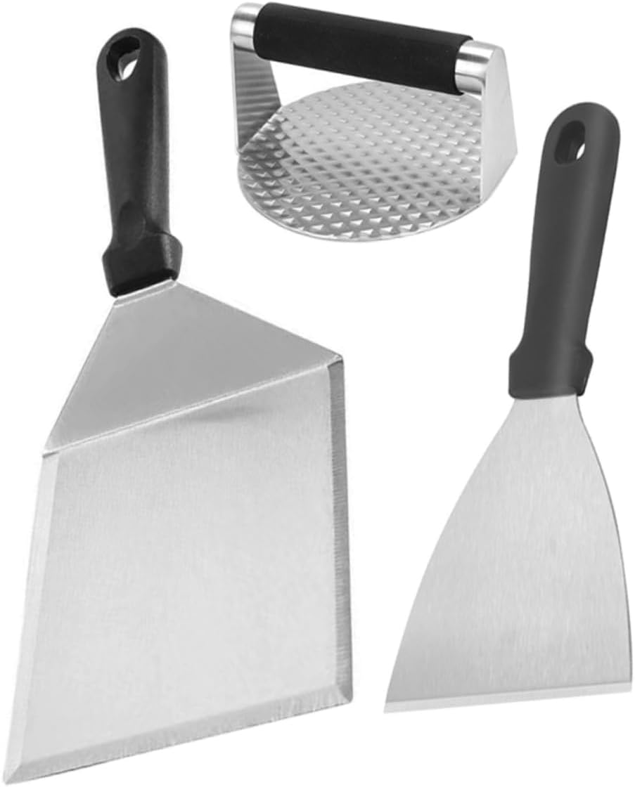 1Set Stainless Steel Burger Press Griddle Tool Kit for Shaped Patties Easy Operation with Non Stick Design for BBQ Grilling and Outdoor Cooking