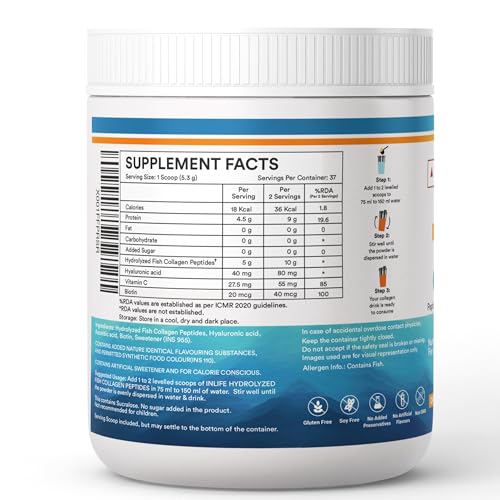 Image of INLIFE Japanese Marine Collagen Supplements for Women & Men |Clinically Proven Ingredient with Biotin, Hyaluronic Acid, Vitamin C & Glucosamine (200g, Orange)