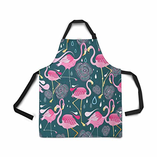 InterestPrint Adjustable Bib Apron for Women Men Girls Chef with Pockets, Bright Flower Pink Flamingo Novelty Kitchen Apron for Cooking Baking Gardening Pet Grooming Cleaning