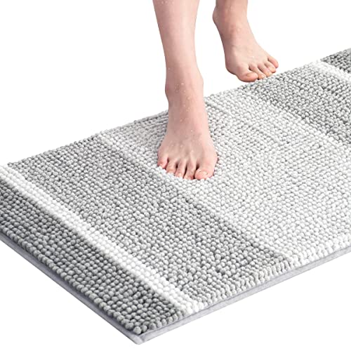 Subrtex Bathroom Rugs Chenille Bath Mat Gradient Stripe Pattern Soft Plush Bath Rug Shower Mat Water Absorbent Shower Mat Quick Dry Machine Washable(Light Gray,16" X 24") #TOP11