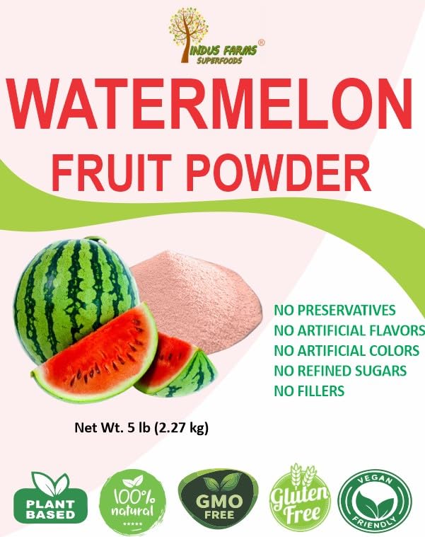 Miniatura 2 de Indus Farms - Polvo de fruta de sandía 100% natural, 5 libras, suplemento para antes del entrenamiento y después del entrenamiento, electrolitos