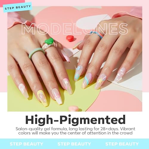 Modelones Pastel Gel Nail Polish Nail Art Gel Liner Set-12 Colors Soft Pink Yellow Blue Green Glitter Spring Gel Polish For French Tip Nail Paint Designs Starter Kit Built Thin Brush Summer Easter Gift #TOP3