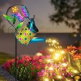 Christmas Gifts Solar Watering Can with Lights, Waterproof Solar Lantern with Butterfly Shepherd Hook, Hanging Garden Lights for Patio Yard Lawn Porch Outdoor Decoration, Unique Garden Gifts for Women