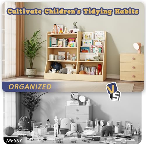 39" Large Kids Wooden Bookshelf and Toy Storage Organizer, Baby Bookcase with Sling Book Rack, Children Toddler Wooden Book Shelf for kids rooms, Playroom, Classroom, Nursery, School (Natural) - Image 6