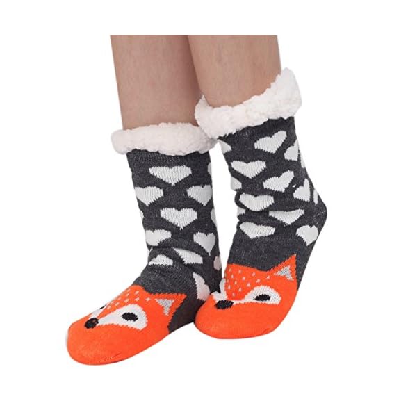 Houda Warme und weiche Damen-Socken mit Cartoon-Tiermotiven, kuschelig, rutschfest, für den Winter, für drinnen und… – Bild 3
