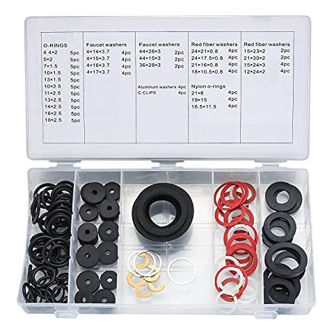 125 Pcs Tap Faucet Washers, O-Rings Seal Gasket Washers, Rubber Fiber Nylon Garden Hose Sealing Washers Assortment Kit, Tap Seal Plumbing Silicone Gaskets for Garden Hose Fittings Cover