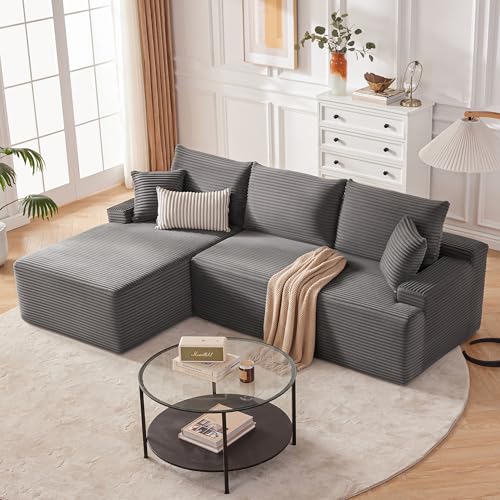 Image of Mangodan Cloud Sectional Couch, Boneless Sofa for Living Room, Fluffy Comfy Couch with Deep Seat, Modular Sectional Sofa with L-Shaped Chaise, No Assembly Required, Dark Grey