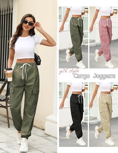 Teen Girls & Womens Cargo Pants Baggy Elastic Waist Cargo Joggers for Women Oversized Casual Work Pants Trousers4