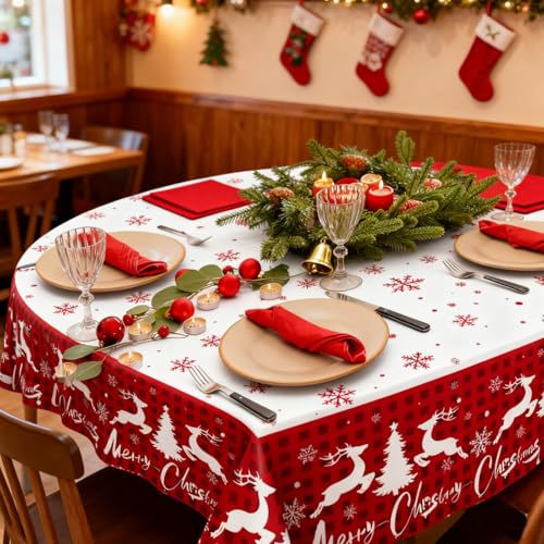 Winter Christmas Tablecloths - 2-Pack, Winter Themed with Reindeer and Snowflakes, Disposable Plastic Tablecloths 54" x 108", Ideal for Indoor and Outdoor Christmas Party Decorations – Image 7