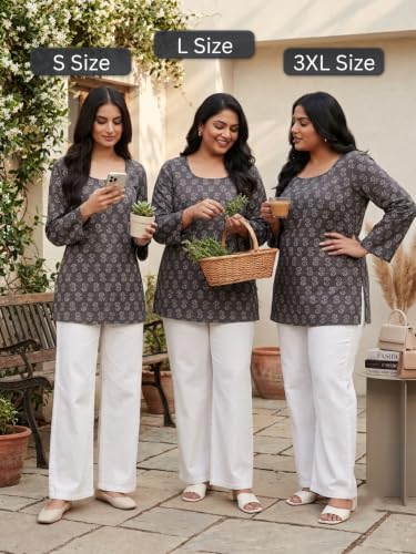 Image of GRECIILOOKS Short Kurti for Women | Floral Printed Short Kurta for Women | Comfortable Rich Office & Casual Kurti`s for Jenas, Leggings & Trousers