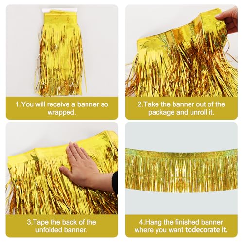 Image of BEISHIDA 3 Packs 30 Feet Metallic Foil Fringe Garland Tinsel Streamers,Laser Gold Wall Hanging Tinsel Fringe Banners for Wedding Birthday Party Decoration Halloween Christmas New Year