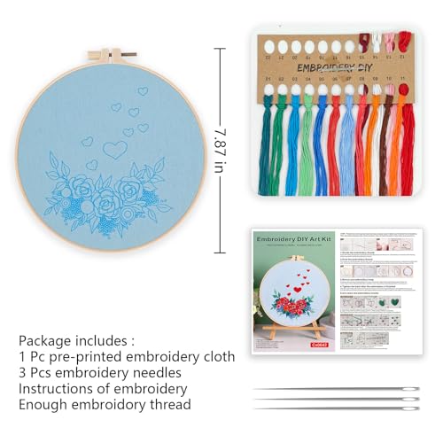 Image of Loyisal Embroidery Kit for Beginner Adults, Adult DIY Hand Embroidery Set, Ideal for Valentine's Day and Home Decorations (Flower)