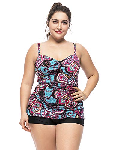 Image of Women's 50's Retro Ruched Tankini Swimsuit Top with Ruffle Hem Tummy Control