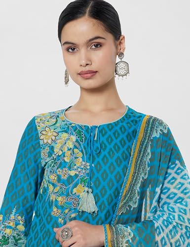 Image of BIBA Women Cotton Straight Kurta Slim Pants Suit Set