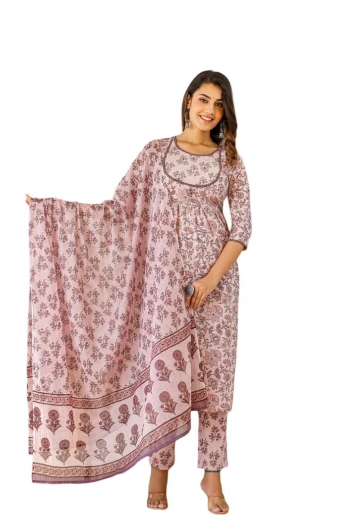Fabnex Kurta Set For Women | Women Kurta Set With Dupatta | Women Kurta Sets Kurtis | Women Kurta Pant Set (K-64-Lightpink-S)