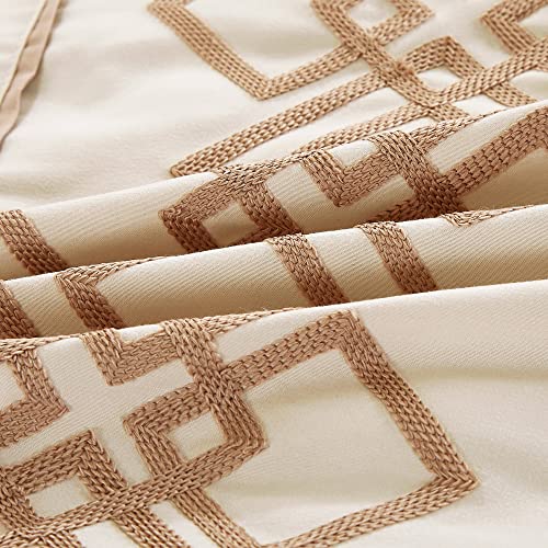 Chezmoi Collection Liliana King Bed In A Bag 7-Pieces Taupe Geometric 3D Embroidery Pleated Stripe Comforter Set With Sheets All Season Bedding Set, King #TOP2