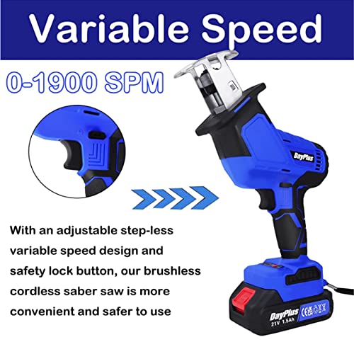 Electric Saw Cordless Reciprocating Saw, 1.5Ah 21V Battery Power Saw With 0-1900 Spm Variable Speeds, Led Light, 4 Saw Blades, Carry Case, One Hand Saw Kit Wood Saw For Metal/Pvc Pine/Bone/Meat #TOP1