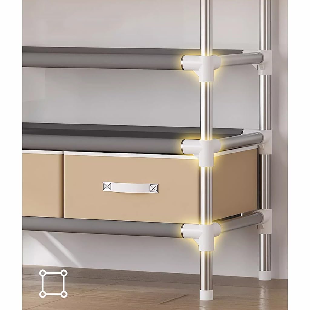 Armadio portatile con 2 cassetti, armadio in tessuto per appendere vestiti, organizer per vestiti domestici