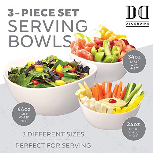3 Piece Serving Bowl Set – Elegant White Porcelain Salad Bowls For Fruit, Salad, Pasta And Soup - Food Server Display Dishes For Party Or Display - 24 Oz. 34 Oz. And 44 Oz. - By Décordine #TOP2