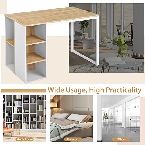 Tangkula Computer Desk With Storage Shelves, Home Office Desk With 5 Side Shelves & Metal Frame, Space Saving Laptop Pc Desk, Writing Study Desk, Modern Vanity Desk For Bedroom (Natural) #TOP7