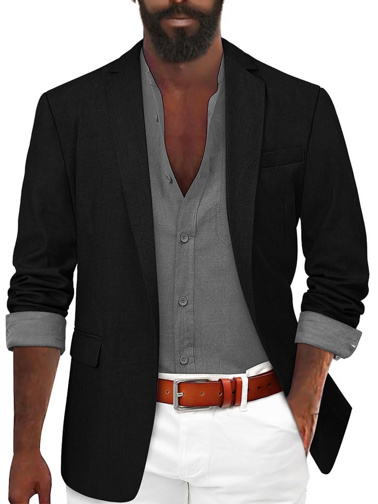 Blazer pour Hommes Décontracté Jacket Blouson Revers Cranté Veste de Costume Slim Fit Un Bouton Travail Veste de Fête Blazer Mariage Business Soirée Manteau